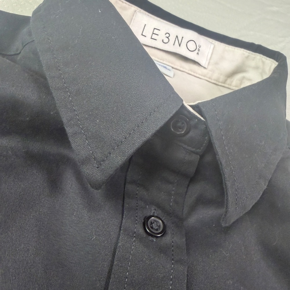 LE 3NO Black Button Down Shirt Womens XS Long Sleeve Collared Cotton Blend Top - Picture 13 of 14